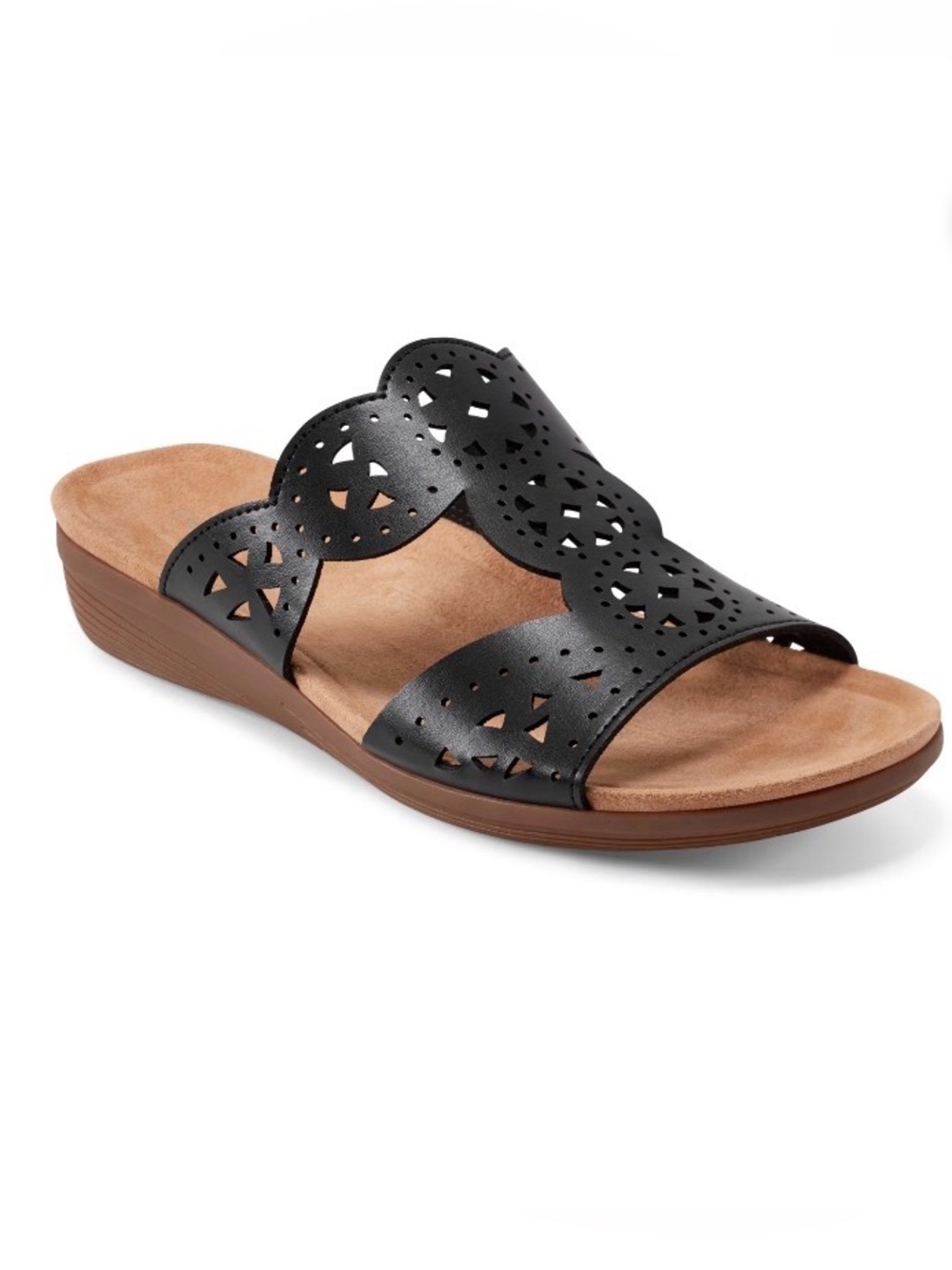 Black Laser-Cut Slide Sandal - Women